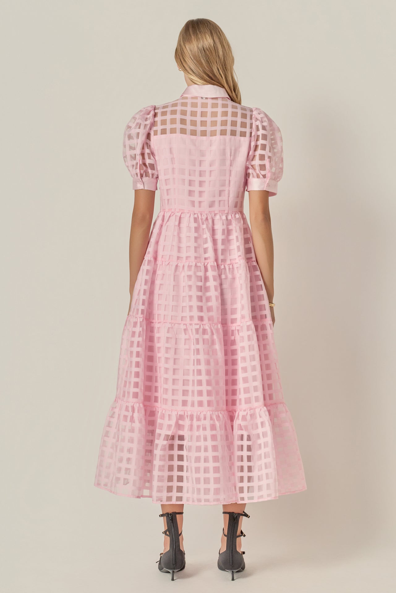 ENGLISH FACTORY - Gridded Organza Tiered Maxi Dress - DRESSES available at Objectrare