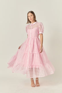 Gridded Organza Tiered Maxi Dress