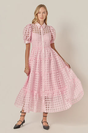 ENGLISH FACTORY - Gridded Organza Tiered Maxi Dress - DRESSES available at Objectrare