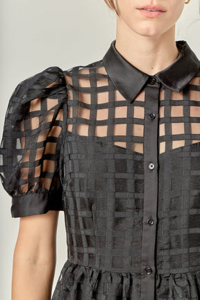 Gridded Organza Tiered Maxi Dress