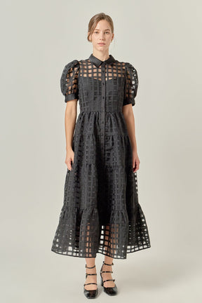 Gridded Organza Tiered Maxi Dress