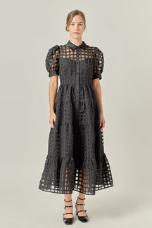 Gridded Organza Tiered Maxi Dress