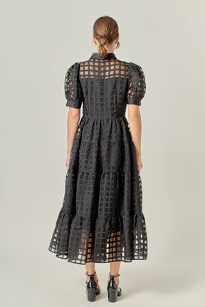 Gridded Organza Tiered Maxi Dress