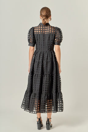 ENGLISH FACTORY - Gridded Organza Tiered Maxi Dress - DRESSES available at Objectrare