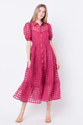Gridded Organza Tiered Maxi Dress
