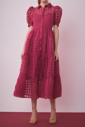 English Factory - Gridded Organza Tiered Maxi Dress