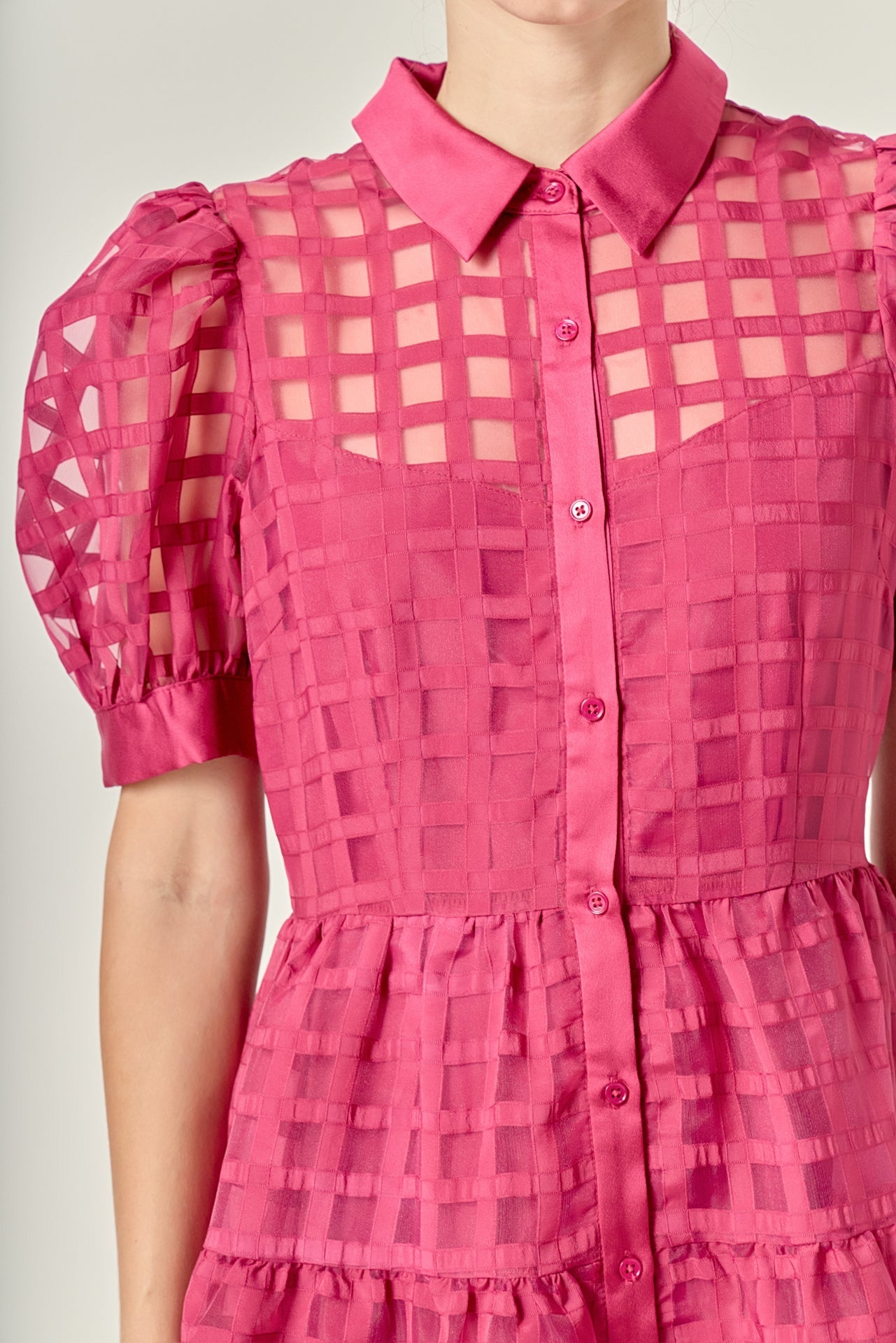 Gridded Organza Tiered Maxi Dress