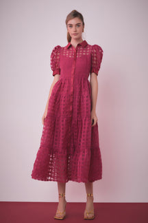 English Factory - Gridded Organza Tiered Maxi Dress