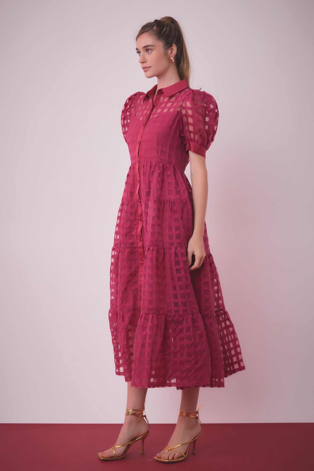 English Factory - Gridded Organza Tiered Maxi Dress