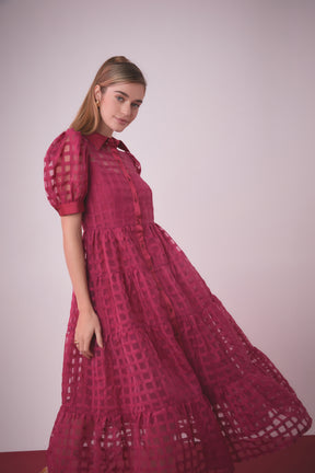 English Factory - Gridded Organza Tiered Maxi Dress