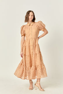 Gridded Organza Tiered Maxi Dress