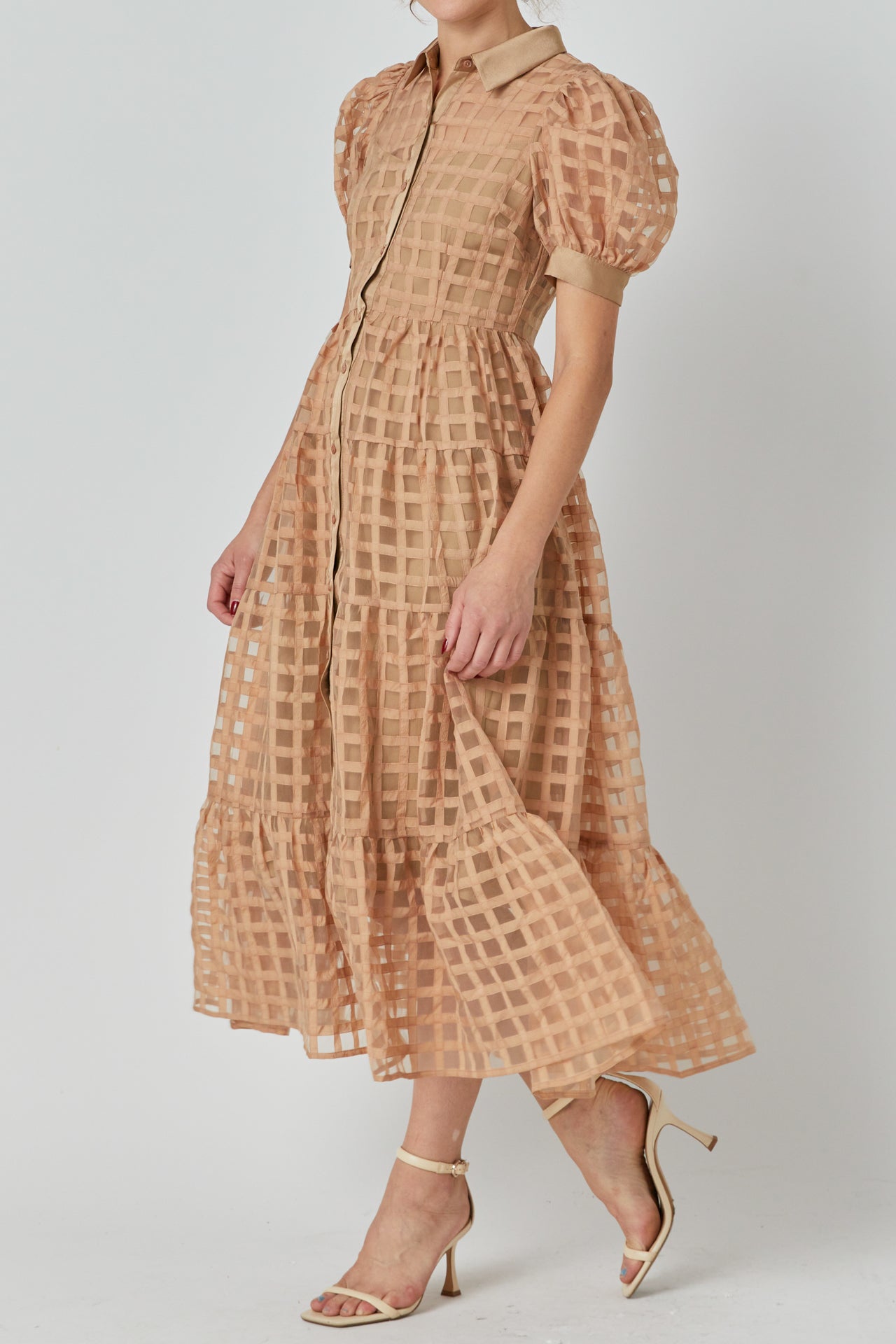 English Factory - Gridded Organza Tiered Maxi Dress