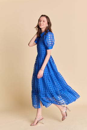 Gridded Organza Tiered Maxi Dress