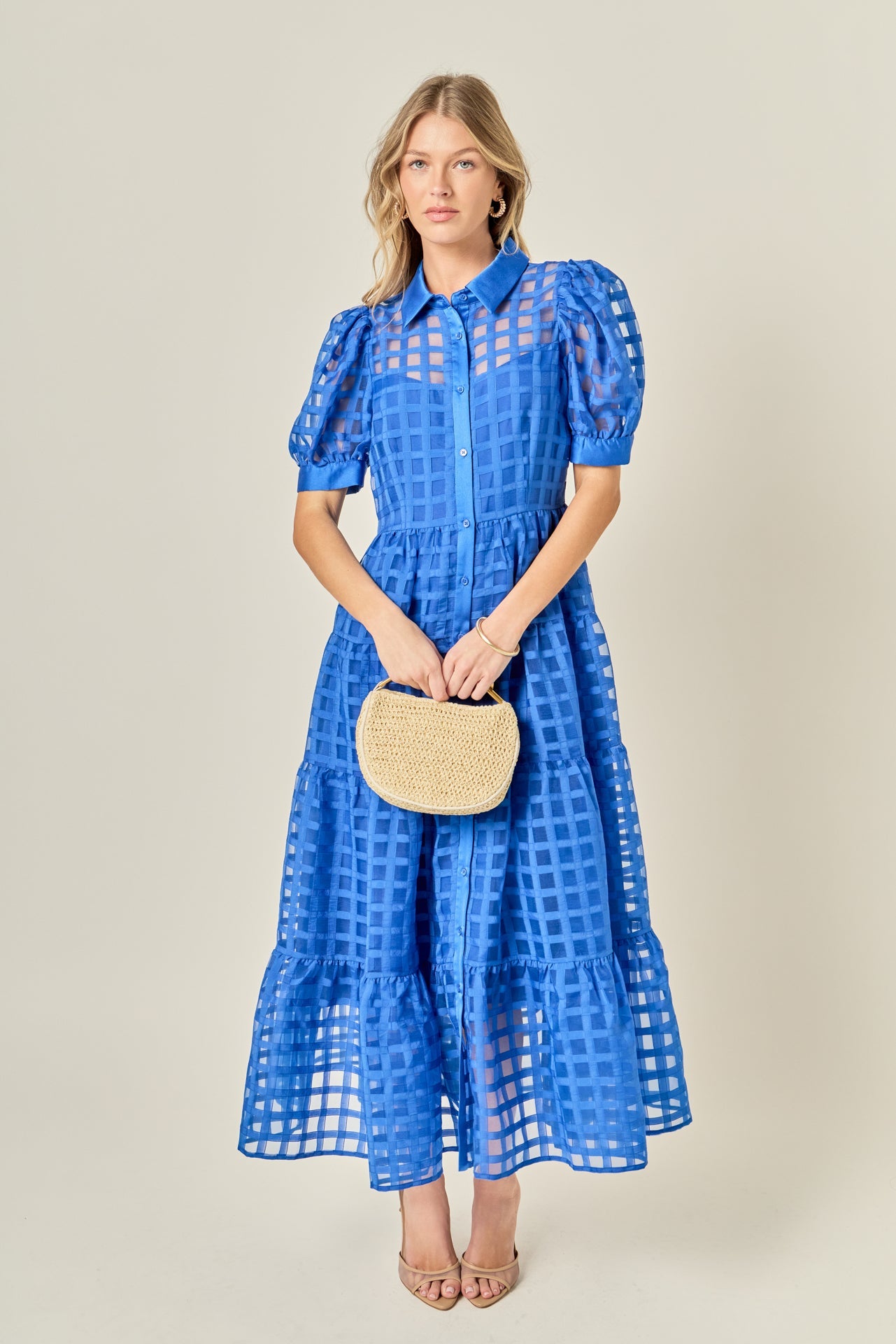 ENGLISH FACTORY - Gridded Organza Tiered Maxi Dress - DRESSES available at Objectrare