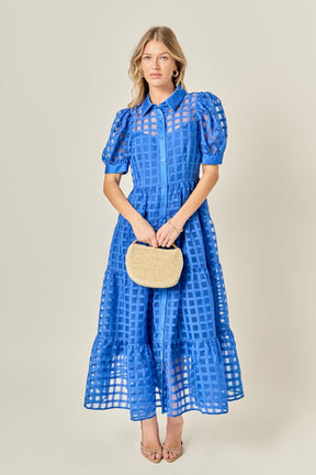 ENGLISH FACTORY - Gridded Organza Tiered Maxi Dress - DRESSES available at Objectrare