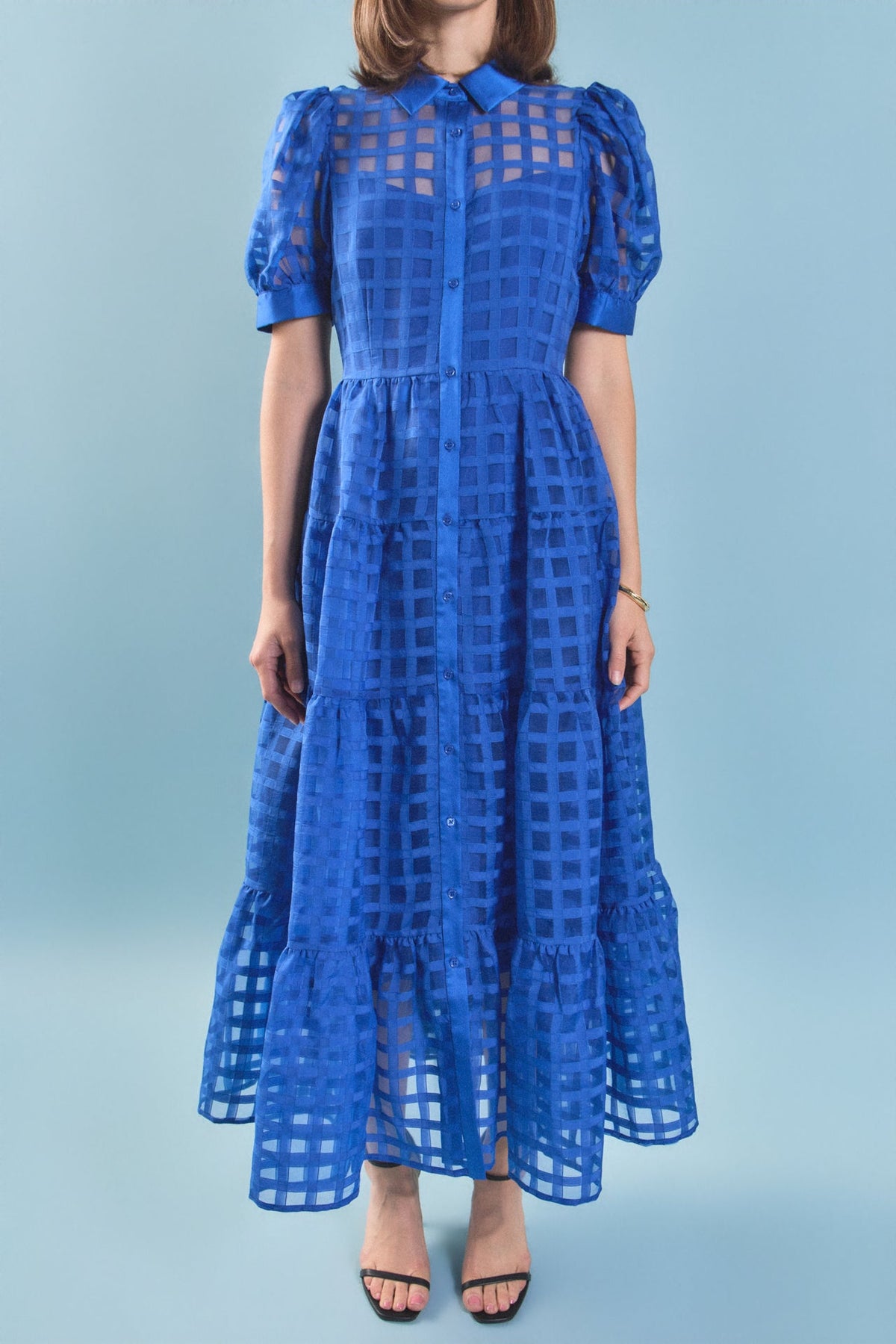 ENGLISH FACTORY - Gridded Organza Tiered Maxi Dress - DRESSES available at Objectrare