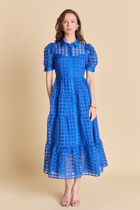 Gridded Organza Tiered Maxi Dress