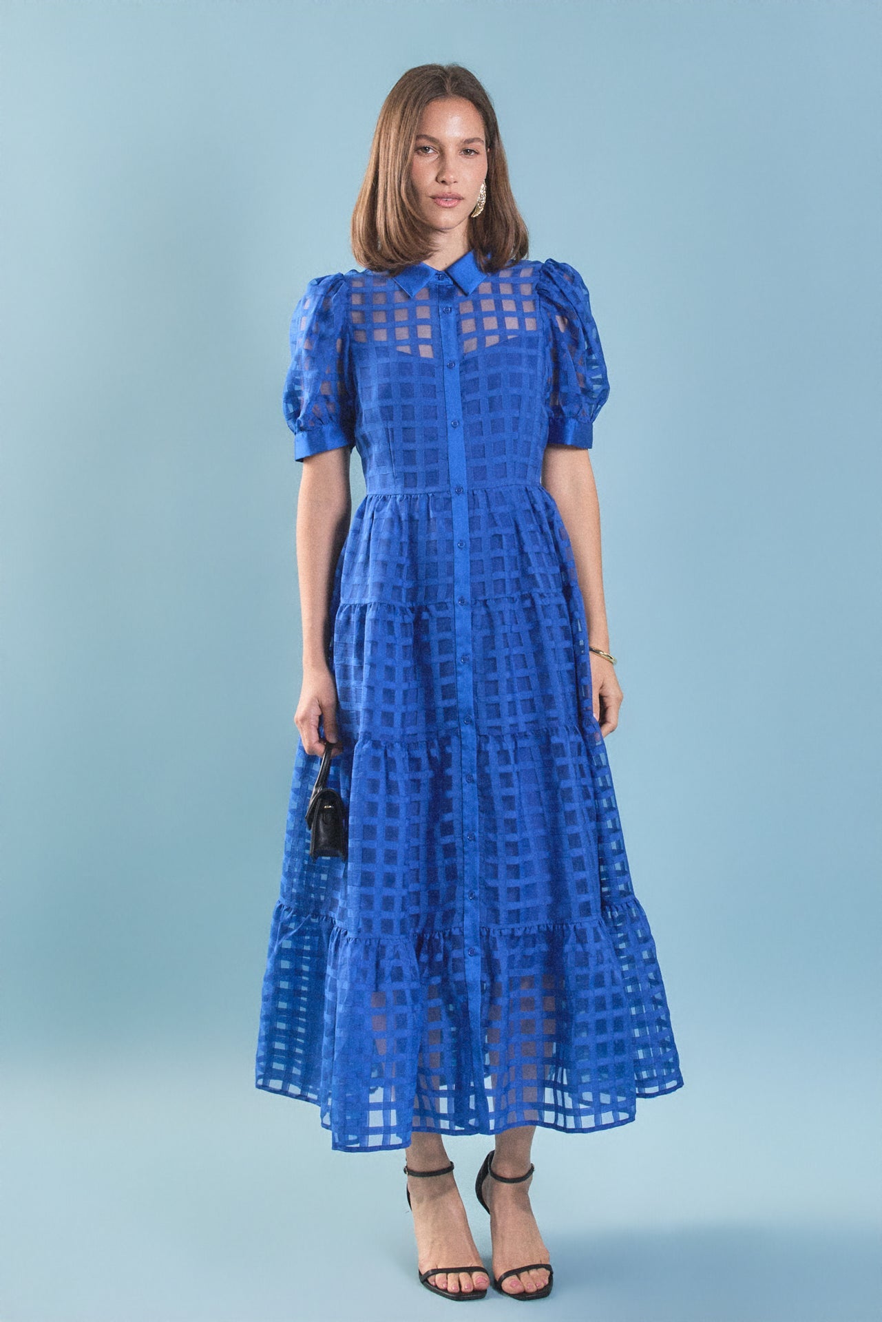 ENGLISH FACTORY - Gridded Organza Tiered Maxi Dress - DRESSES available at Objectrare