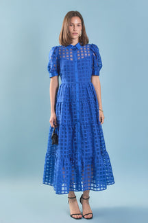 ENGLISH FACTORY - Gridded Organza Tiered Maxi Dress - DRESSES available at Objectrare