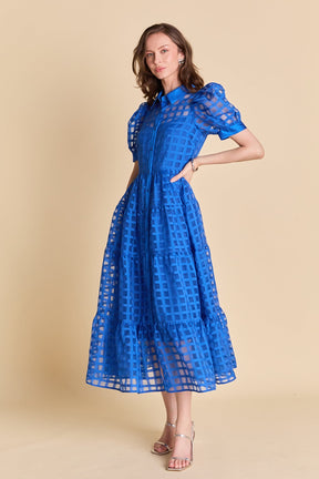 Gridded Organza Tiered Maxi Dress