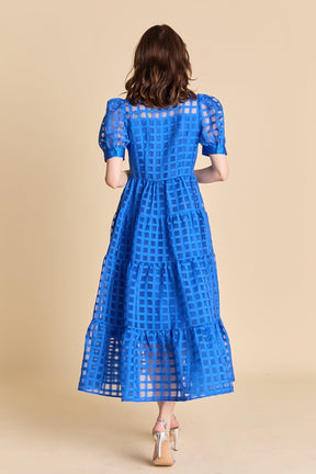 Gridded Organza Tiered Maxi Dress