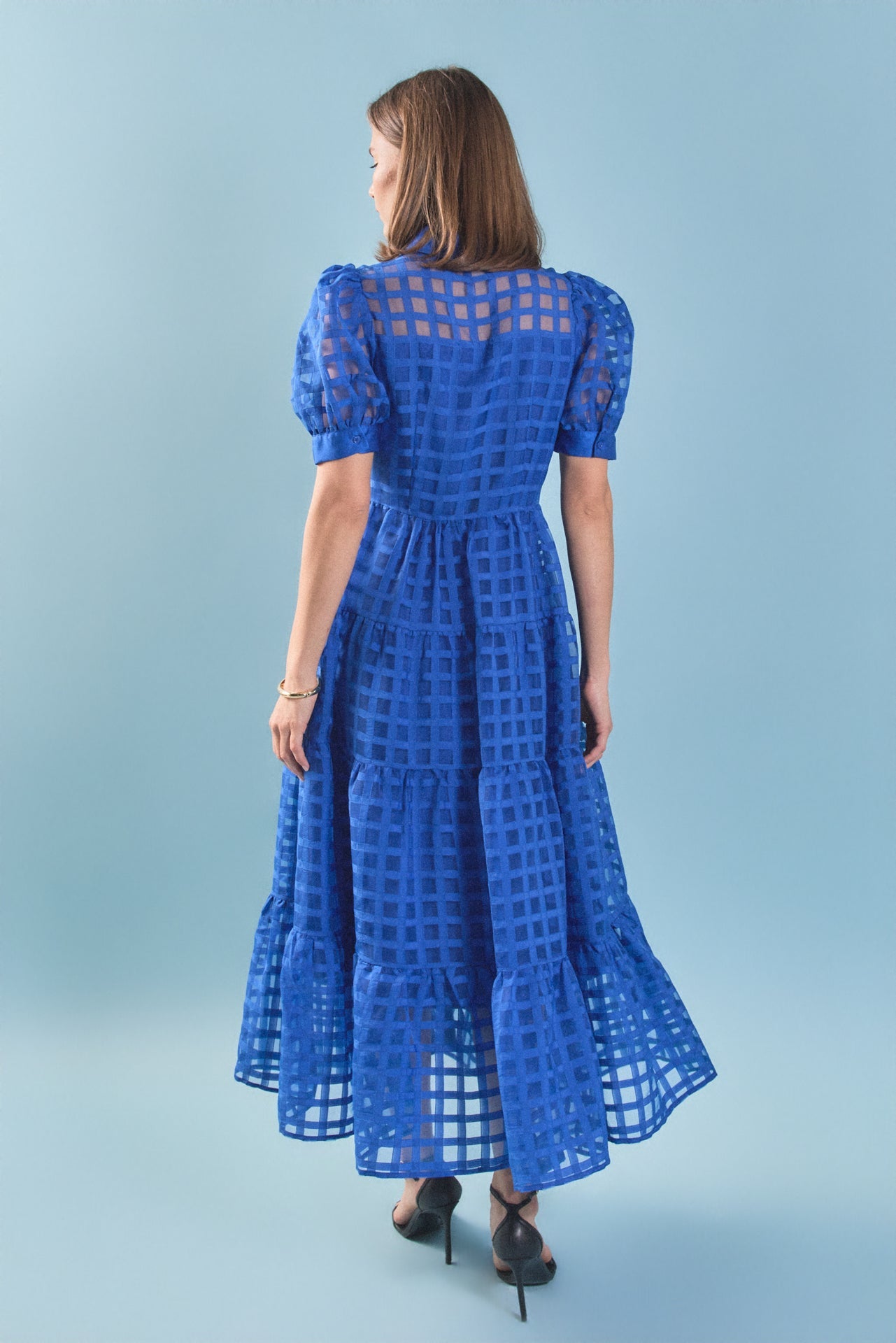 ENGLISH FACTORY - Gridded Organza Tiered Maxi Dress - DRESSES available at Objectrare