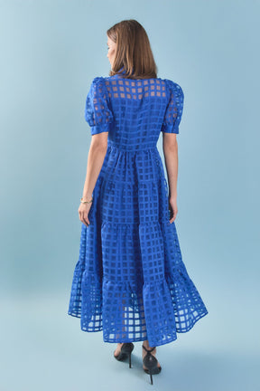 ENGLISH FACTORY - Gridded Organza Tiered Maxi Dress - DRESSES available at Objectrare
