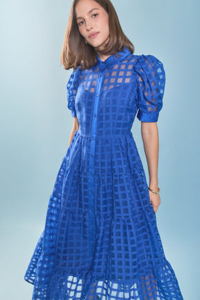 ENGLISH FACTORY - Gridded Organza Tiered Maxi Dress - DRESSES available at Objectrare