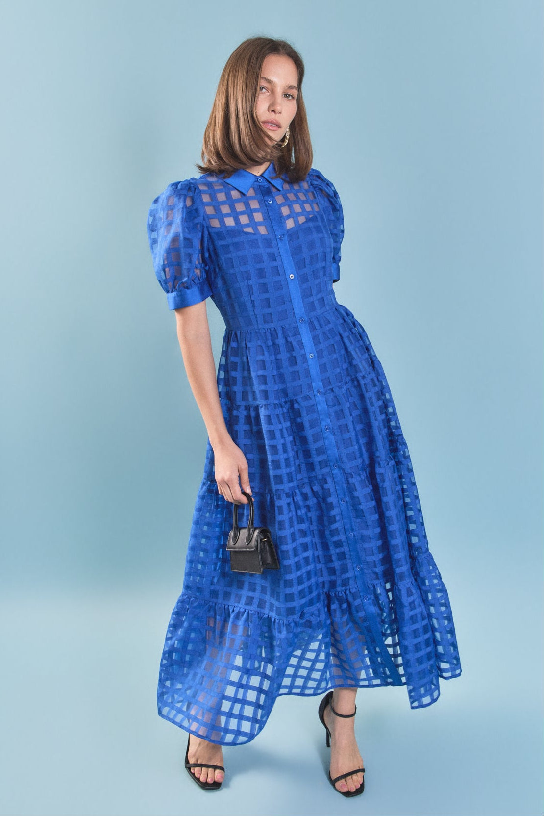 ENGLISH FACTORY - Gridded Organza Tiered Maxi Dress - DRESSES available at Objectrare
