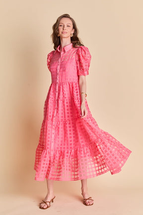 Gridded Organza Tiered Maxi Dress