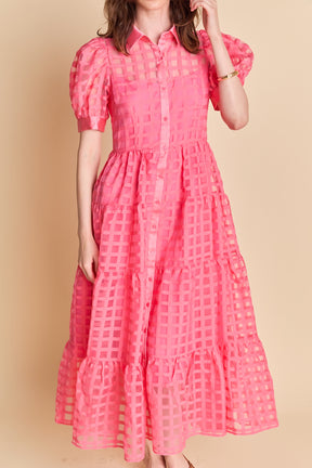 Gridded Organza Tiered Maxi Dress