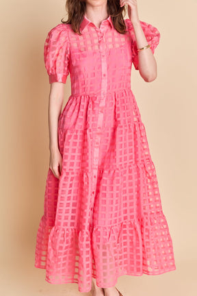 Gridded Organza Tiered Maxi Dress