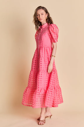 Gridded Organza Tiered Maxi Dress