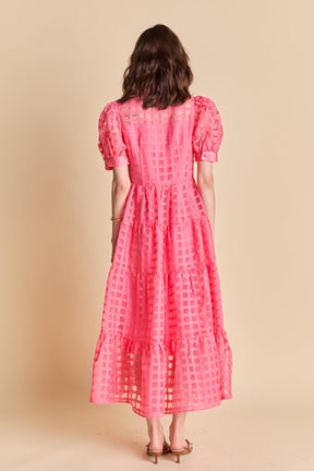 Gridded Organza Tiered Maxi Dress
