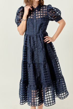 Gridded Organza Tiered Maxi Dress