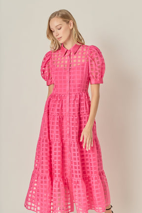 ENGLISH FACTORY - Gridded Organza Tiered Maxi Dress - DRESSES available at Objectrare