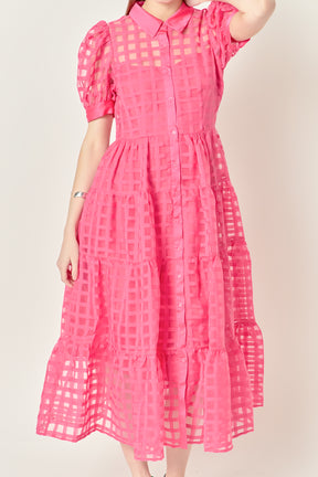 Gridded Organza Tiered Maxi Dress