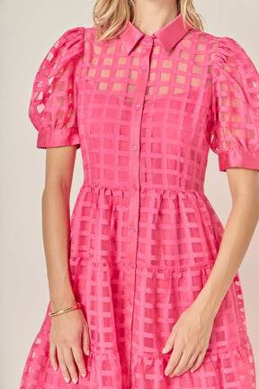 Gridded Organza Tiered Maxi Dress