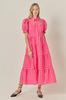 ENGLISH FACTORY - Gridded Organza Tiered Maxi Dress - DRESSES available at Objectrare