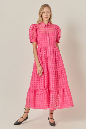 ENGLISH FACTORY - Gridded Organza Tiered Maxi Dress - DRESSES available at Objectrare