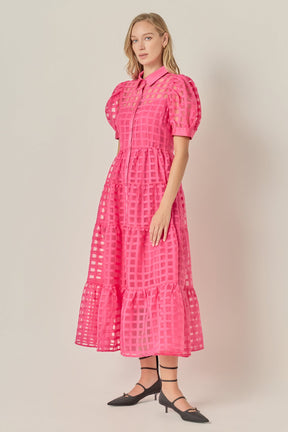 ENGLISH FACTORY - Gridded Organza Tiered Maxi Dress - DRESSES available at Objectrare