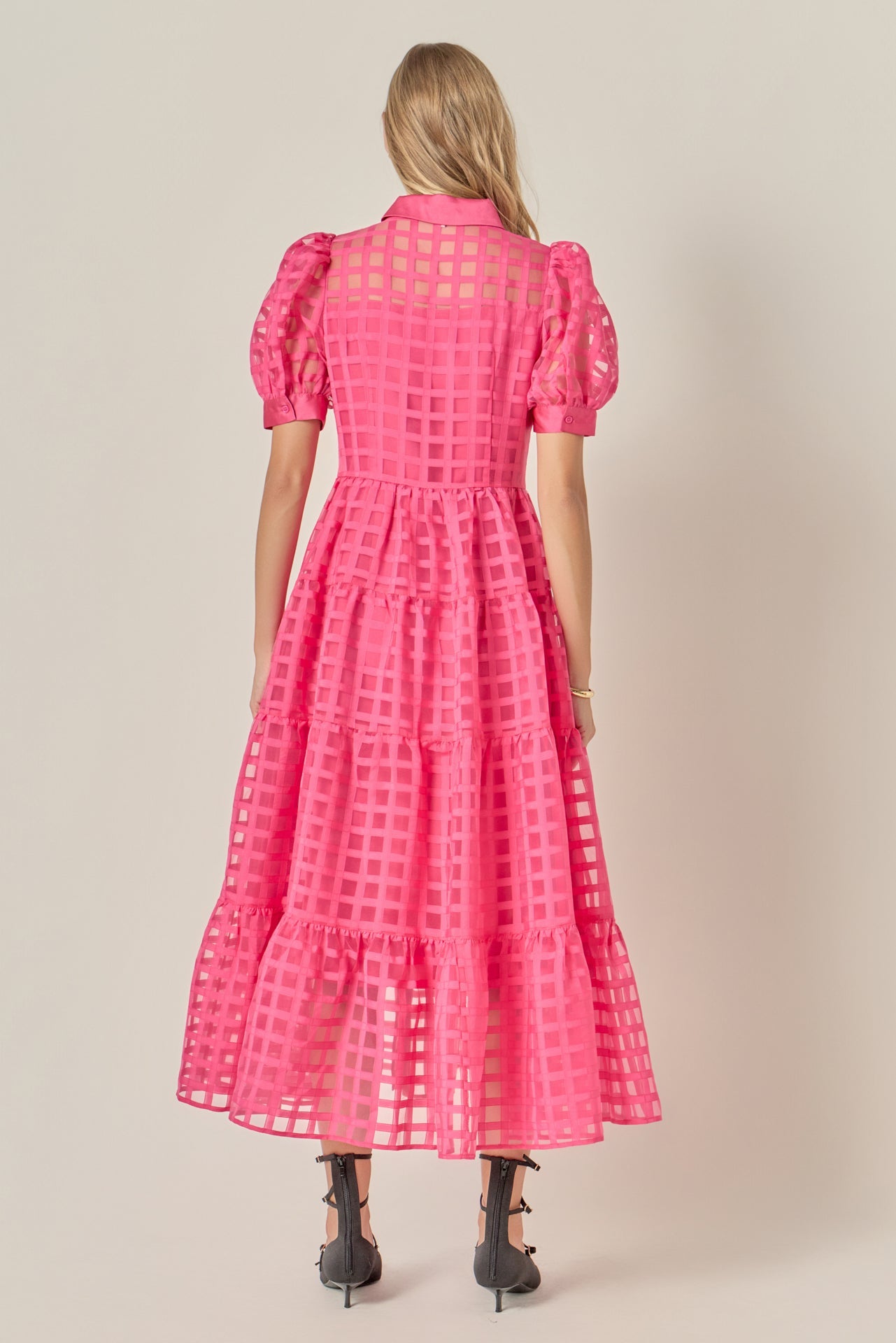 ENGLISH FACTORY - Gridded Organza Tiered Maxi Dress - DRESSES available at Objectrare