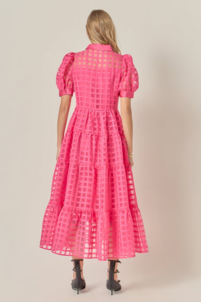 ENGLISH FACTORY - Gridded Organza Tiered Maxi Dress - DRESSES available at Objectrare