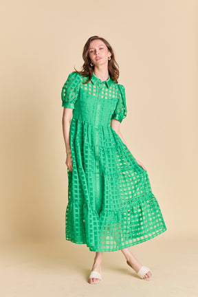 Gridded Organza Tiered Maxi Dress