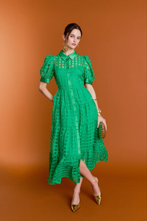 Gridded Organza Tiered Maxi Dress