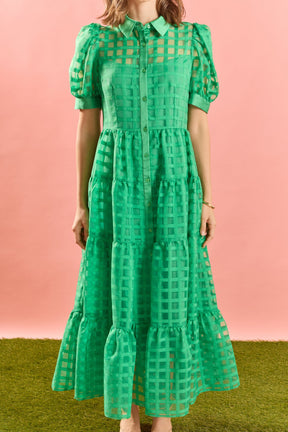 ENGLISH FACTORY - Gridded Organza Tiered Maxi Dress - DRESSES available at Objectrare