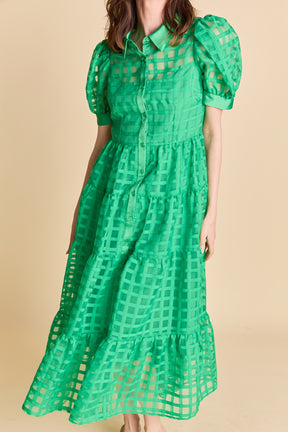 Gridded Organza Tiered Maxi Dress