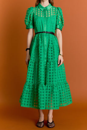 Gridded Organza Tiered Maxi Dress