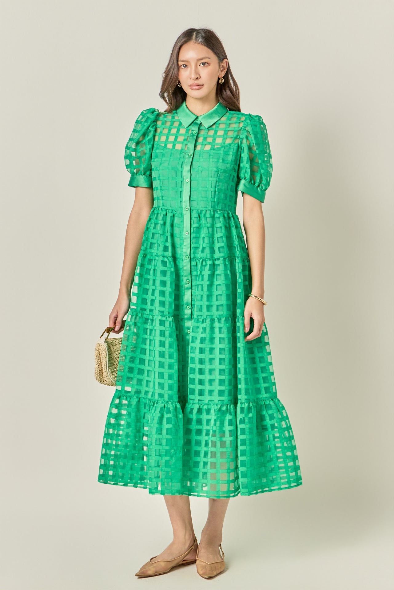 ENGLISH FACTORY - Gridded Organza Tiered Maxi Dress - DRESSES available at Objectrare