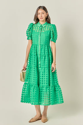 ENGLISH FACTORY - Gridded Organza Tiered Maxi Dress - DRESSES available at Objectrare